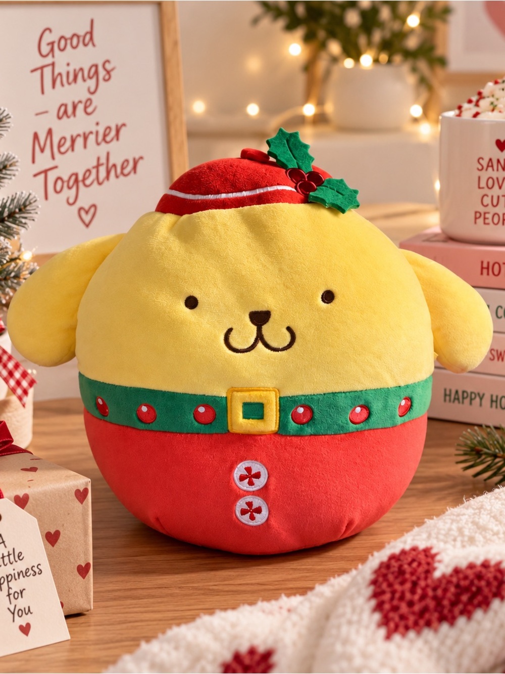 Squishmallows Sanrio Pompompurin Holly Berry Outfit Christmas Red Green 2024